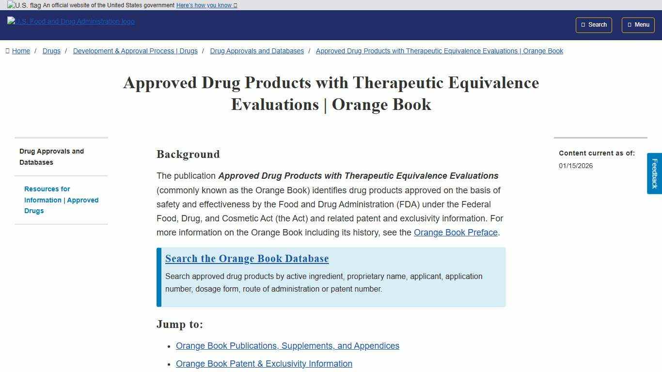 Approved Drug Products with Therapeutic Equivalence Evaluations | Orange Book | FDA